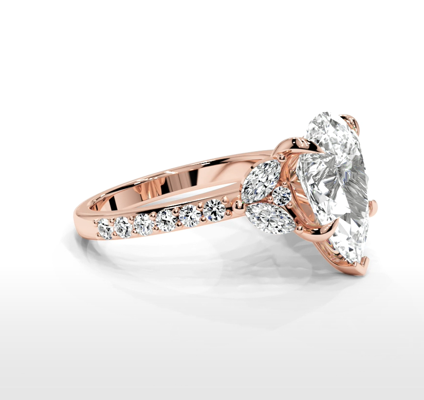 Pear Cut Round Shaped 5.00 CT Lab Diamond Ring | 14K Gold | IGI Certified