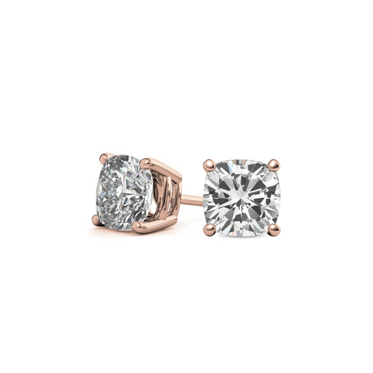 Cushion Basket 3.00 CT F VS1 Lab Grown Diamond Studs in 14K & 18K Gold (IGI)