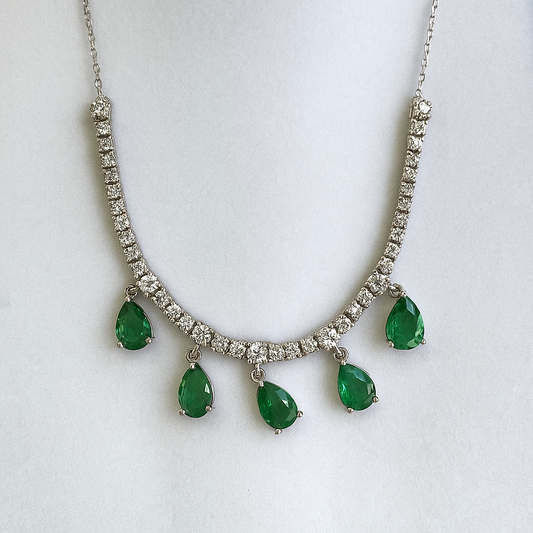 Pear Cut Natural Diamond 1.40 CT Emerald Necklace 14k White Gold (IGI)