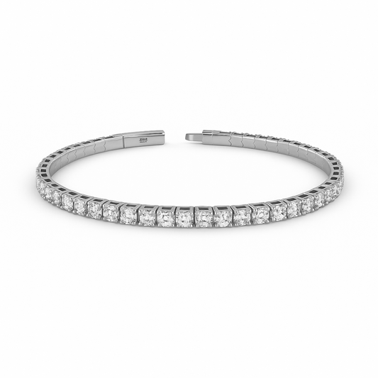 Round Shape 3.60CT Natural Diamond Bangle Bracelet 14K Gold (IGI)
