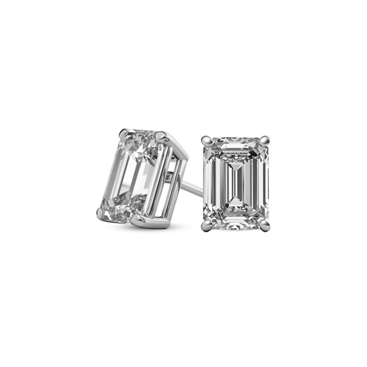 Emerald Basket 4.00 CT F VS1 Lab Grown Diamond Studs in 14K & 18K Gold (IGI)