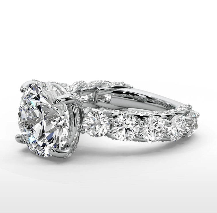 Round Cut 10 CT F VS2 Lab Diamond Ring in 14K Gold  (IGI Certified)
