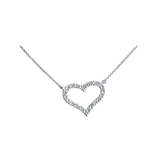 Round Cut 1.71 CT Natural Diamond Heart Necklace 14k White Gold (IGI)