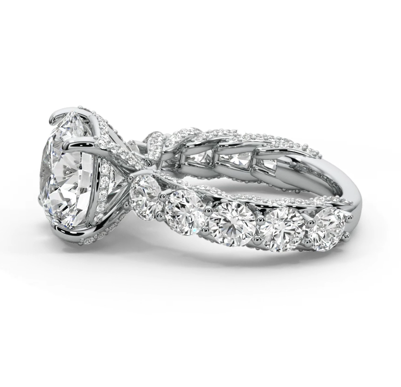Round Cut 10 CT F VS2 Lab Diamond Ring in 14K Gold  (IGI Certified)