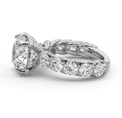 Round Cut 10 CT F VS2 Lab Diamond Ring in 14K Gold  (IGI Certified)