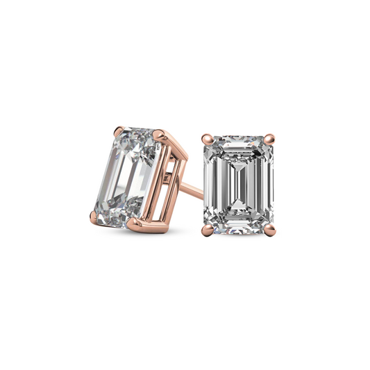 Emerald Basket 5.00 CT F VS1 Lab Grown Diamond Studs in 14K & 18K Gold (IGI)