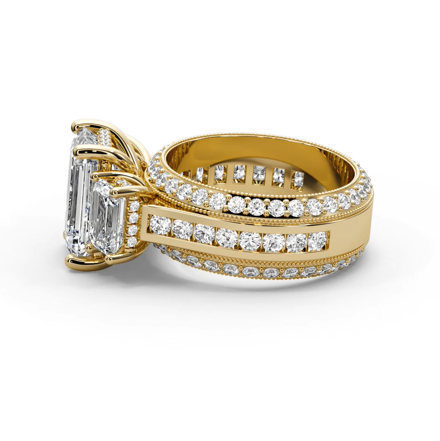 Emerald & Round 7.50 CT Lab Diamond Ring | 14K Gold (IGI Certified)
