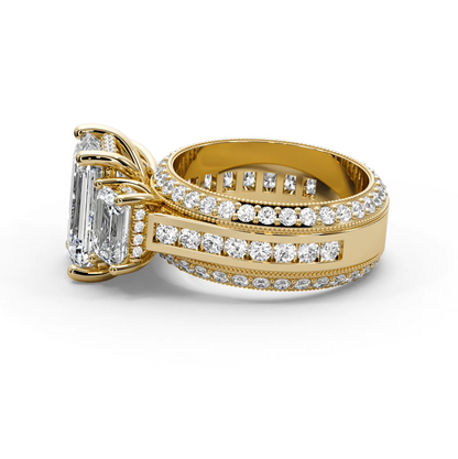 Emerald & Round 7.50 CT Lab Diamond Ring | 14K Gold (IGI Certified)