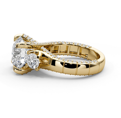 Round Cut 7.00 CT Lab Diamond Ring | F VS1 Center | 14K Gold | IGI Certified