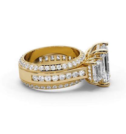 Emerald & Round 7.50 CT Lab Diamond Ring | 14K Gold (IGI Certified)