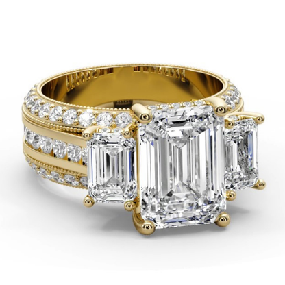 Emerald & Round 7.50 CT Lab Diamond Ring | 14K Gold (IGI Certified)