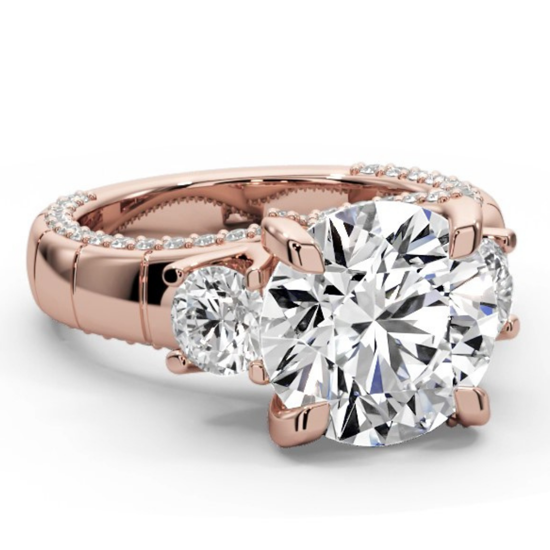Round Cut 7.00 CT Lab Diamond Ring | F VS1 Center | 14K Gold | IGI Certified