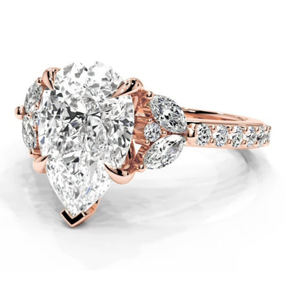 Pear Cut Round Shaped 5.00 CT Lab Diamond Ring | 14K Gold | IGI Certified
