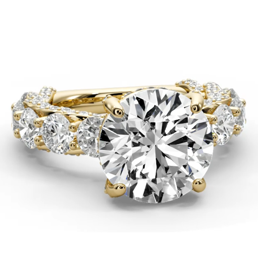 Round Cut 10 CT F VS2 Lab Diamond Ring in 14K Gold  (IGI Certified)