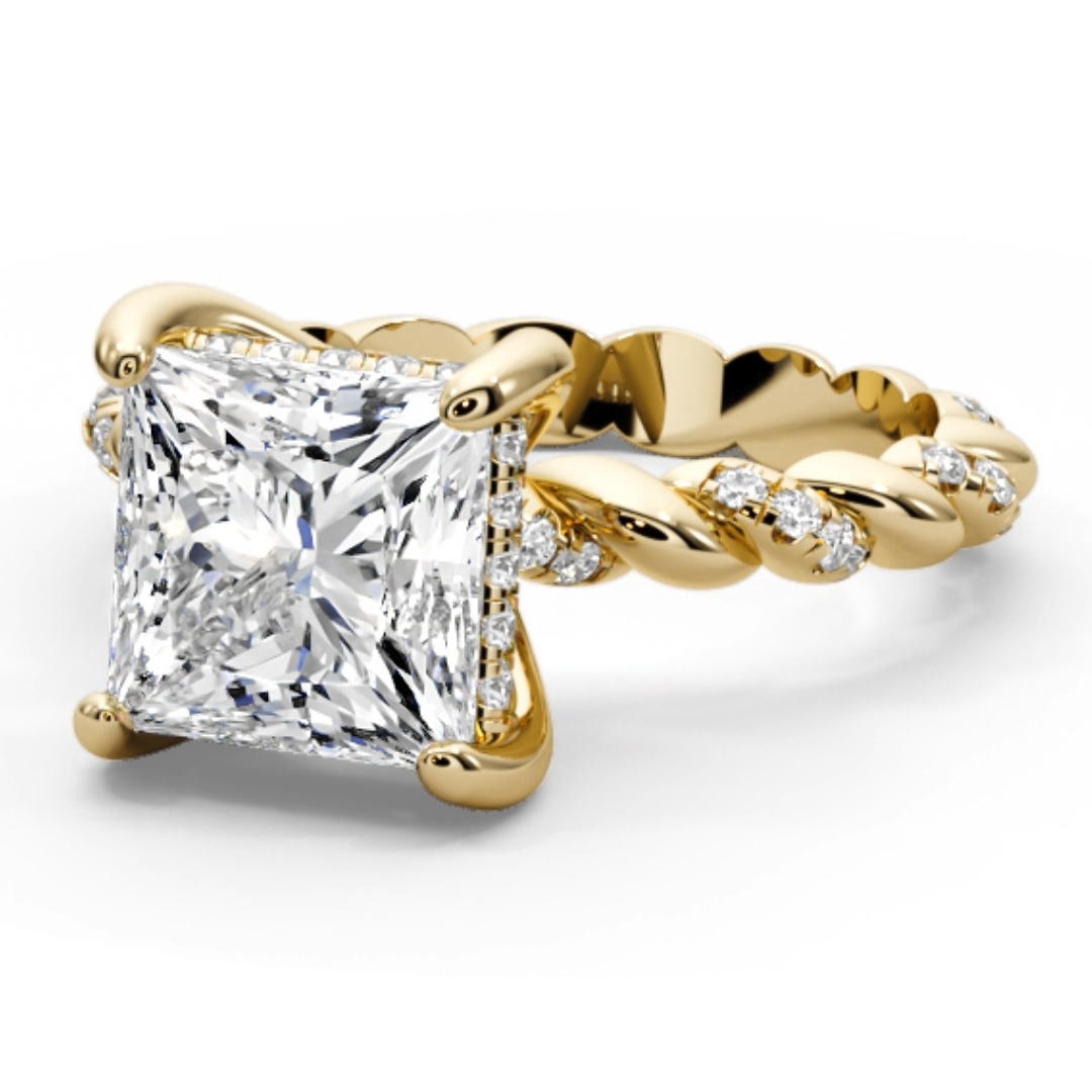Princess Cut 4.40 CT Lab Diamond Ring in 14K Gold | IGI Certified