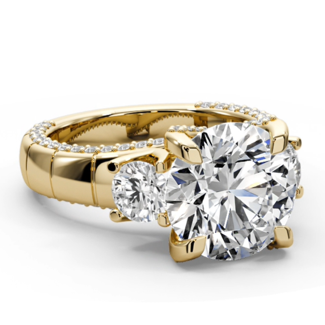 Round Cut 7.00 CT Lab Diamond Ring | F VS1 Center | 14K Gold | IGI Certified