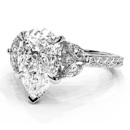 Pear Cut Round Shaped 5.00 CT Lab Diamond Ring | 14K Gold | IGI Certified