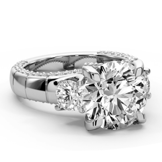 Round Cut 7.00 CT Lab Diamond Ring | F VS1 Center | 14K Gold | IGI Certified