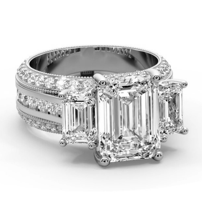 Emerald & Round 7.50 CT Lab Diamond Ring | 14K Gold (IGI Certified)