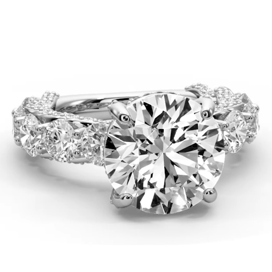 Round Cut 10 CT F VS2 Lab Diamond Ring in 14K Gold  (IGI Certified)