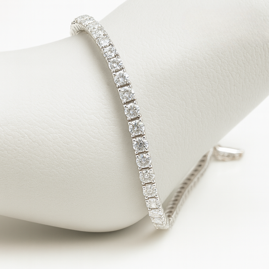 Round Cut 5.51CT Natural Diamond Tennis Bracelet 14K White Gold (IGI)
