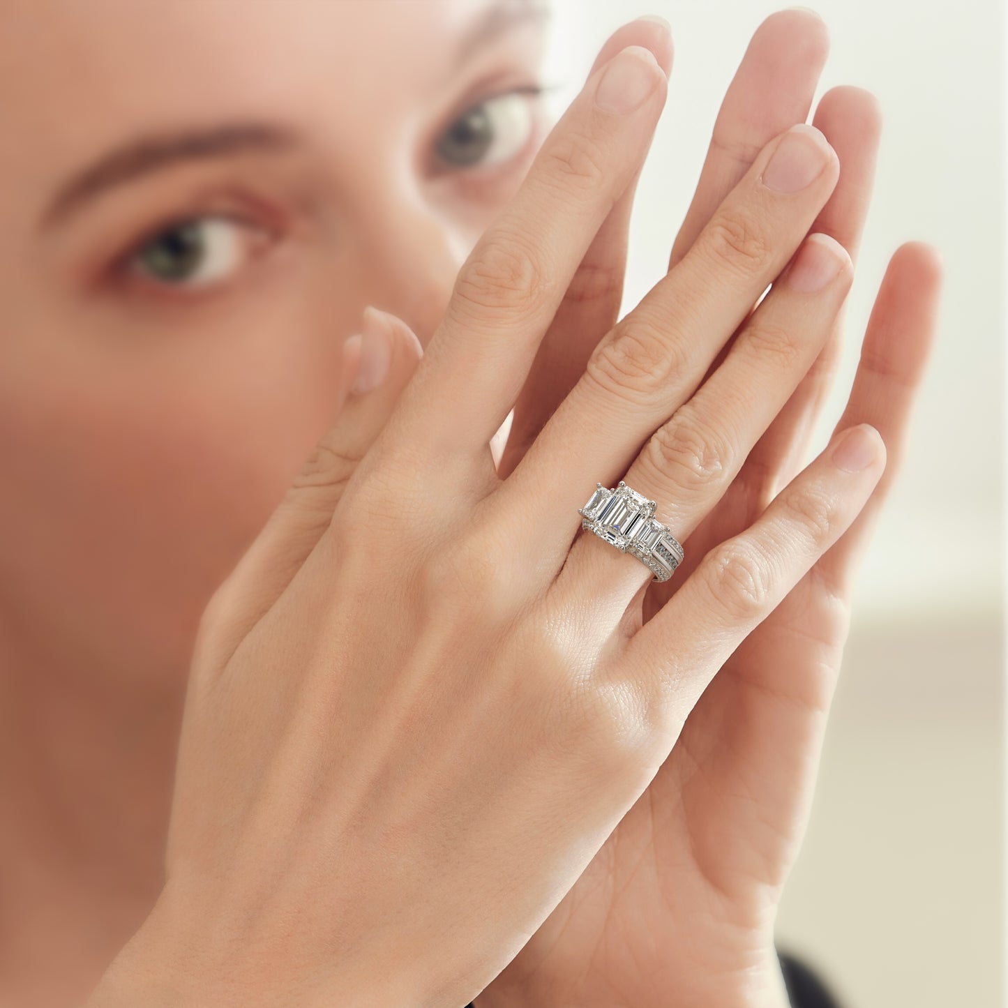 Emerald & Round 7.50 CT Lab Diamond Ring | 14K Gold (IGI Certified)