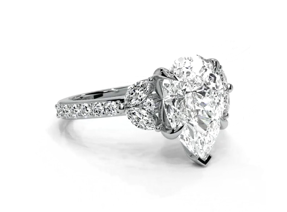 Pear Cut Round Shaped 5.00 CT Lab Diamond Ring | 14K Gold | IGI Certified