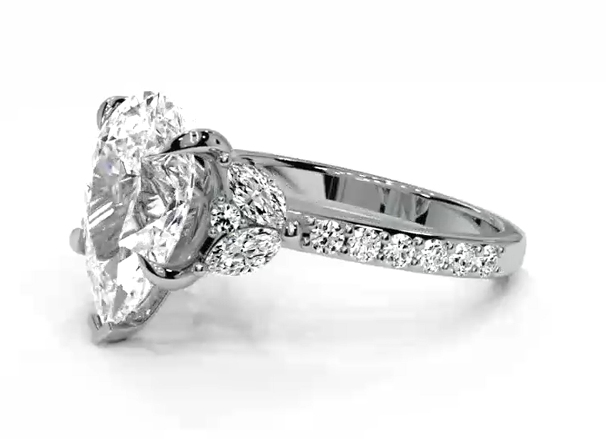 Pear Cut Round Shaped 5.00 CT Lab Diamond Ring | 14K Gold | IGI Certified