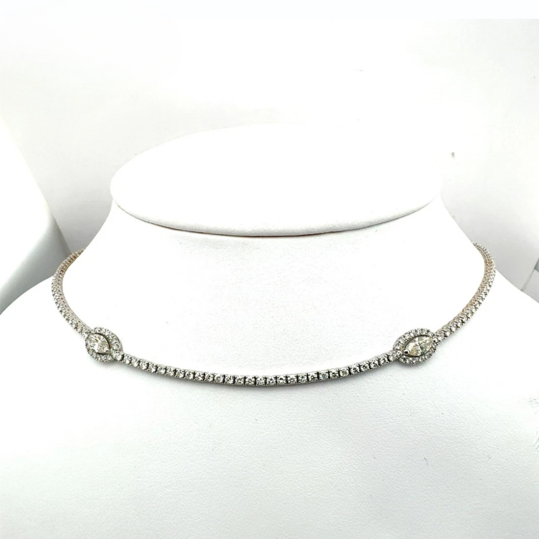 Round Cut 4.08 CT Natural Diamond Necklace 14k White Gold (IGI)