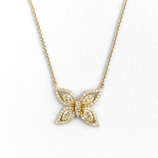 Marquise & Pear Cut 3.15 CT  Natural Diamond Pendant 14k Yellow Gold (IGI)
