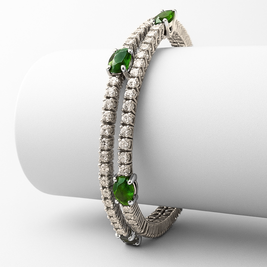 Emerald 3.47 CT F SI1 Natural Diamond Tennis Bracelet 14K White Gold (IGI)