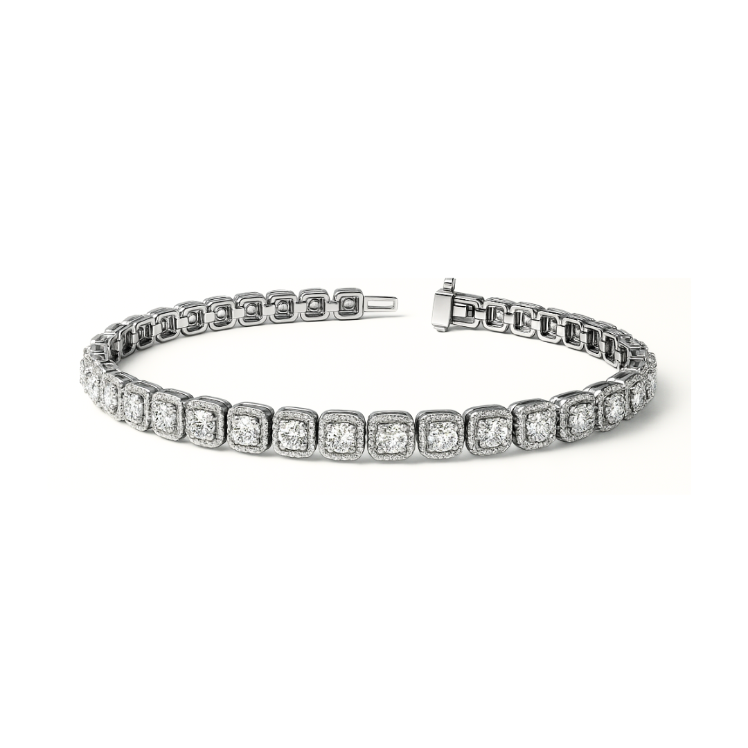 Round Cut 4.35 CT Natural Diamond Tennis Bracelet 14K White Gold (IGI)