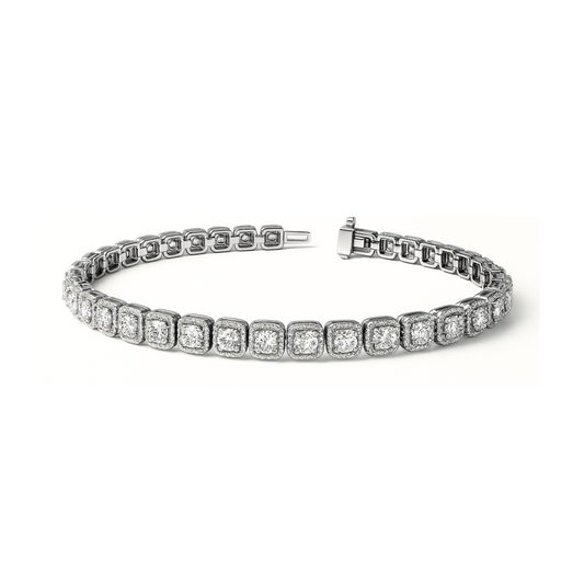 Round Cut 4.35 CT Natural Diamond Tennis Bracelet 14K White Gold (IGI)