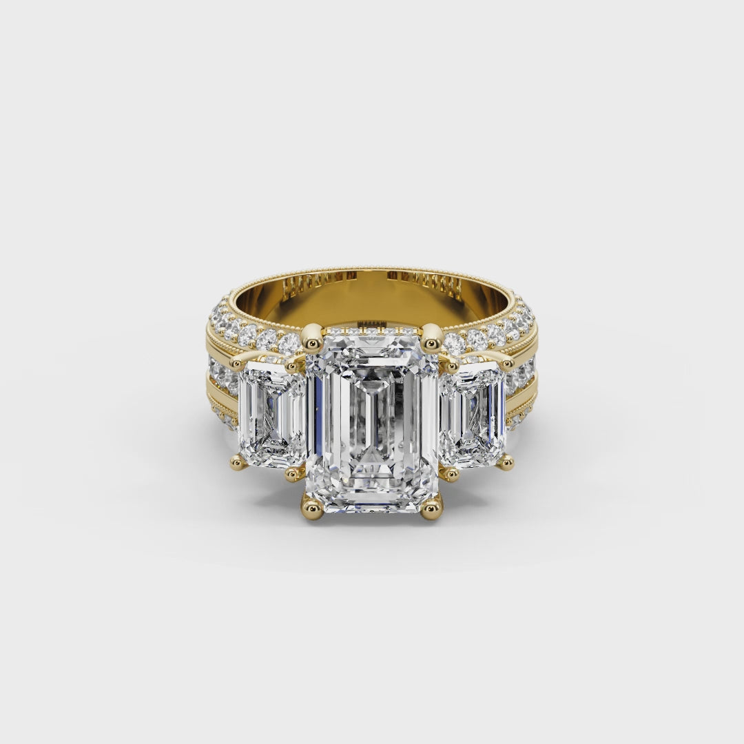 Emerald & Round 7.50 CT Lab Diamond Ring | 14K Gold (IGI Certified)