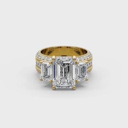 Emerald & Round 7.50 CT Lab Diamond Ring | 14K Gold (IGI Certified)