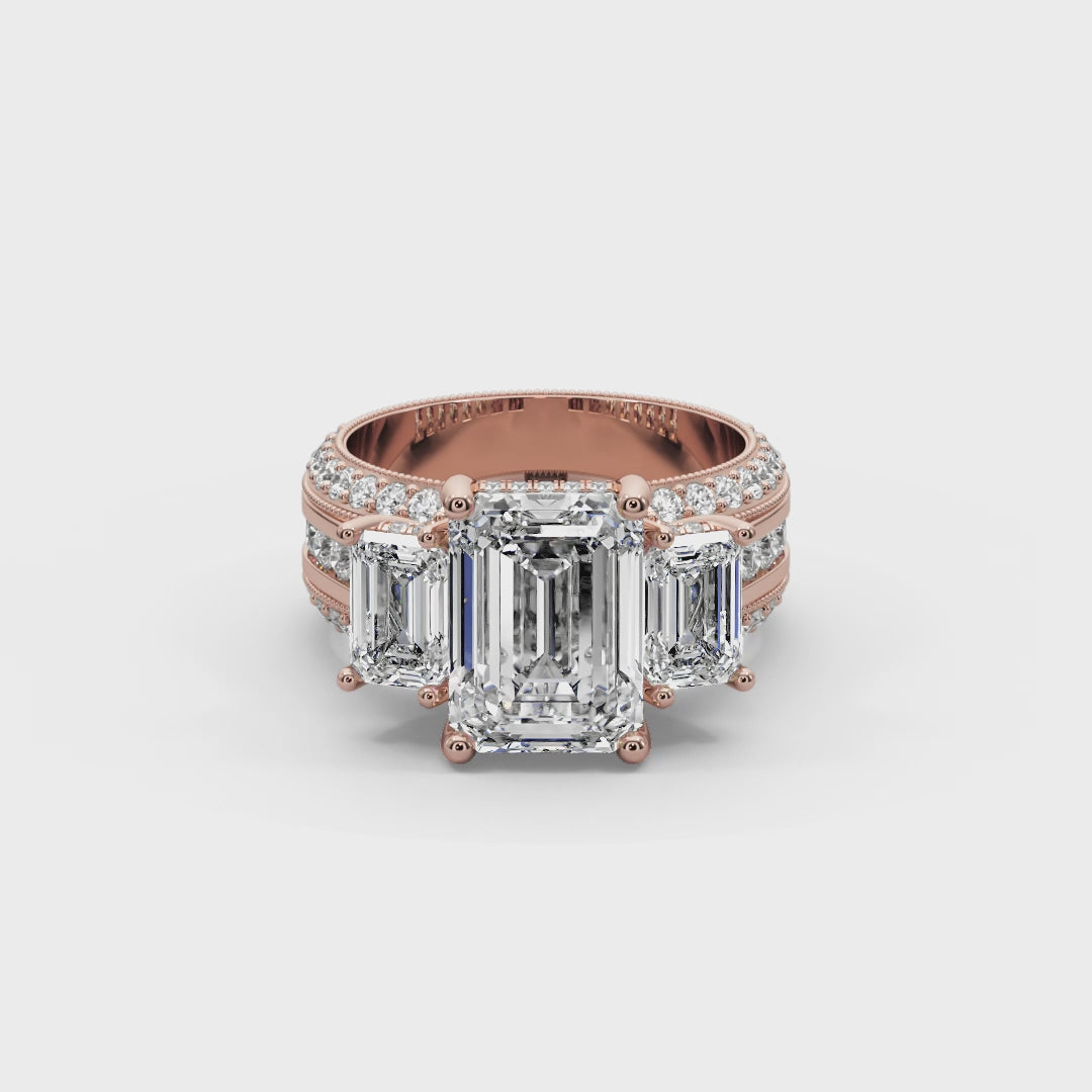 Emerald & Round 7.50 CT Lab Diamond Ring | 14K Gold (IGI Certified)