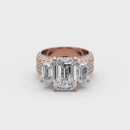 Emerald & Round 7.50 CT Lab Diamond Ring | 14K Gold (IGI Certified)