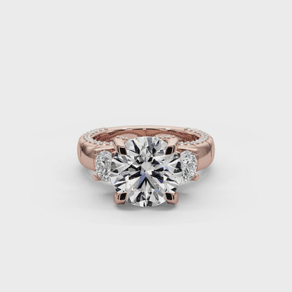 Round Cut 7.00 CT Lab Diamond Ring | F VS1 Center | 14K Gold | IGI Certified