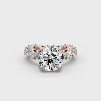 Round Cut 10 CT F VS2 Lab Diamond Ring in 14K Gold  (IGI Certified)