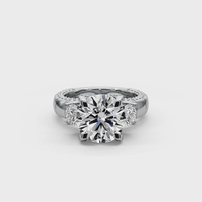 Round Cut 7.00 CT Lab Diamond Ring | F VS1 Center | 14K Gold | IGI Certified
