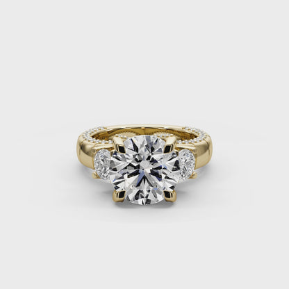 Round Cut 7.00 CT Lab Diamond Ring | F VS1 Center | 14K Gold | IGI Certified