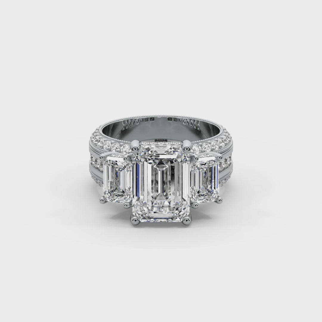 Emerald & Round 7.50 CT Lab Diamond Ring | 14K Gold (IGI Certified)