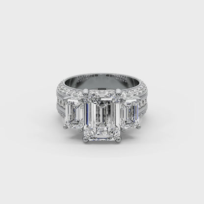 Emerald & Round 7.50 CT Lab Diamond Ring | 14K Gold (IGI Certified)