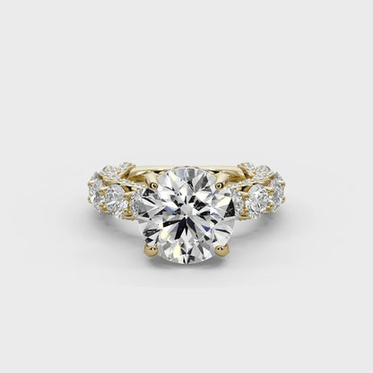 Round Cut 10 CT F VS2 Lab Diamond Ring in 14K Gold  (IGI Certified)