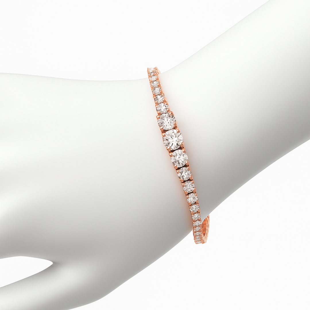 Round Cut 3.75 CT Natural Diamond Tennis Bracelet 14K Gold (IGI)