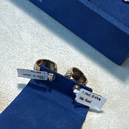 Certified 1.30 CT Round Fancy Natural Diamond Small Hoop Earrings in 14k Rose Gold