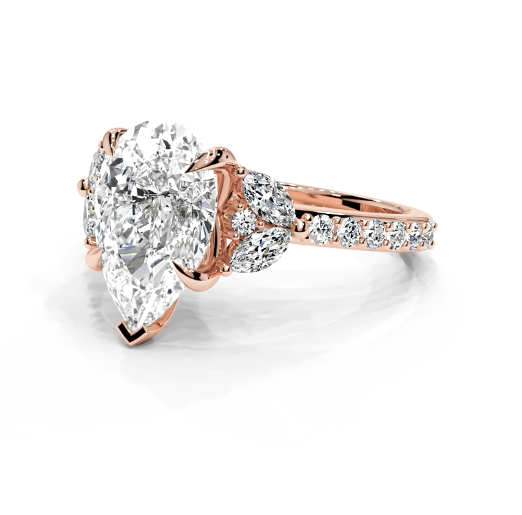 Pear Cut Round Shaped 5.00 CT Lab Diamond Ring | 14K Gold | IGI Certified