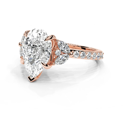 Pear Cut Round Shaped 5.00 CT Lab Diamond Ring | 14K Gold | IGI Certified